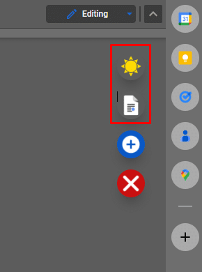 Google Docs dark mode sun icon