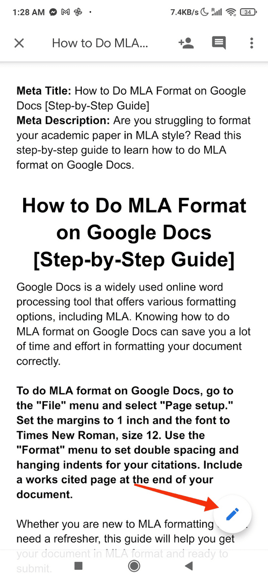 Google Docs mobile edit