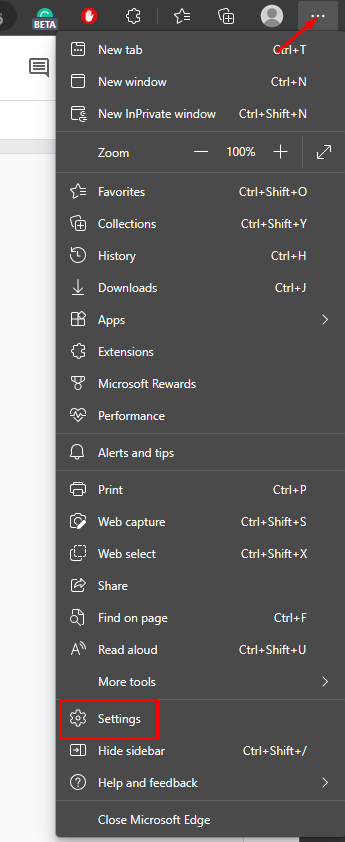 Microsoft Edge settings