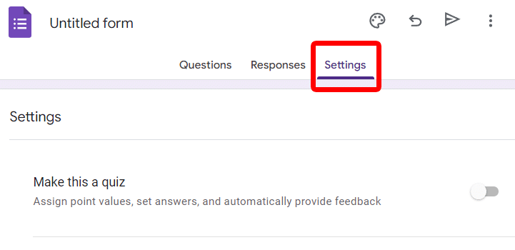 Settings on Google Forms