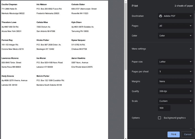 "More Settings" displaying how to scale and customize printing options.