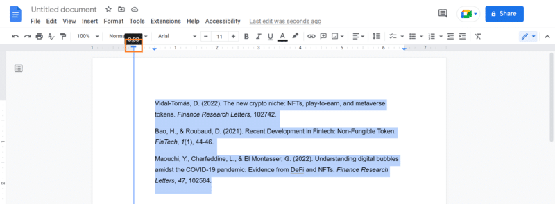 dragging the blue rectangle marker on google docs ruler