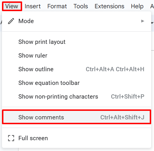 Where to find the "Show comments" option