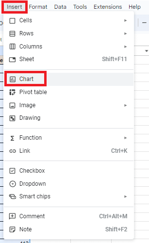 Select the Chart option.