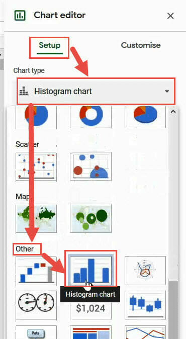 Select Histogram in chart setup