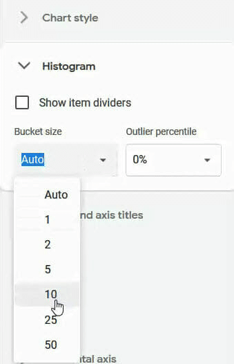 Select the bucket size for the histogram