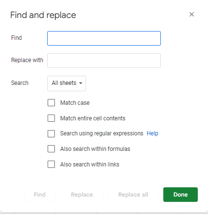 How to search in Google Sheets—Find and replace prompt