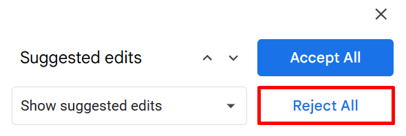 Reject all button in the suggested edits panel