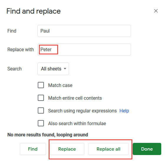 Replace options in case you want to search and replace