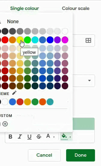 Select the color in which to format the cell