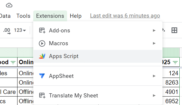 Go to extensions then App Scripts in the toolbar