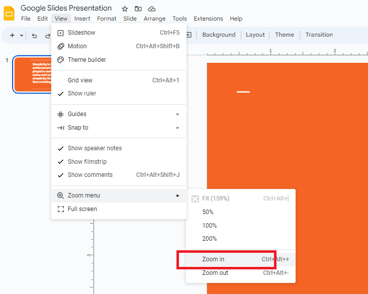 How to zoom in on Google Slides