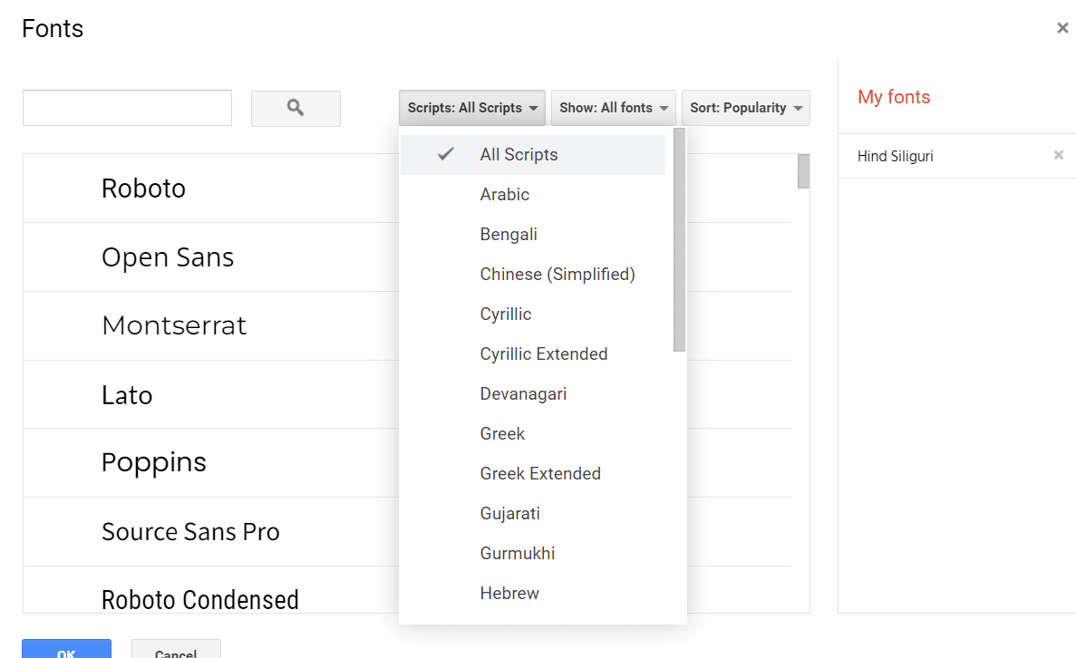 The fonts window will appear where you can add new fonts