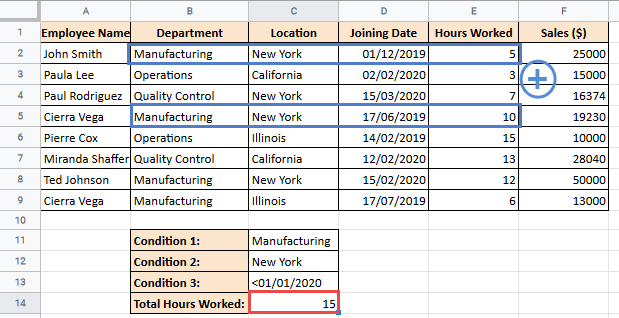 SUMIFS formula with three conditions explained