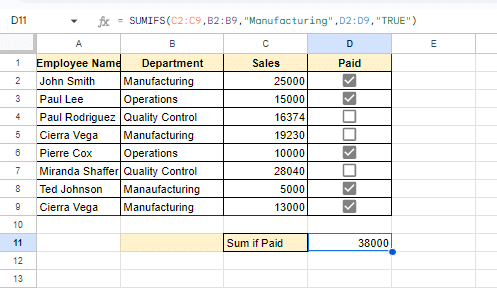 Results for SUMIFS paid