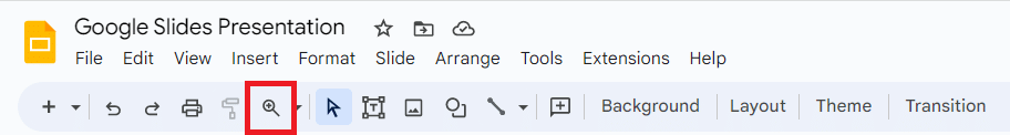 Where is the zoom icon in Google Slides