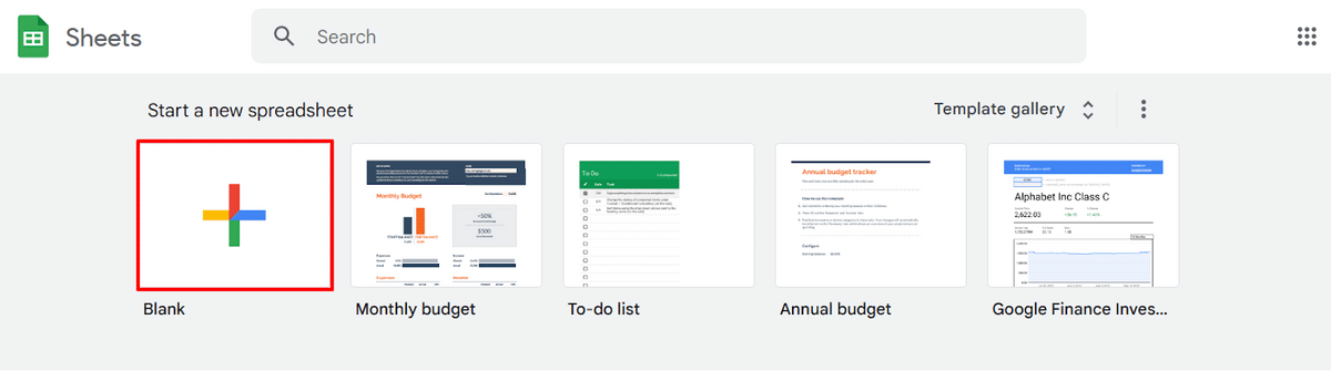 Creating a blank spreadsheet on Google Sheets