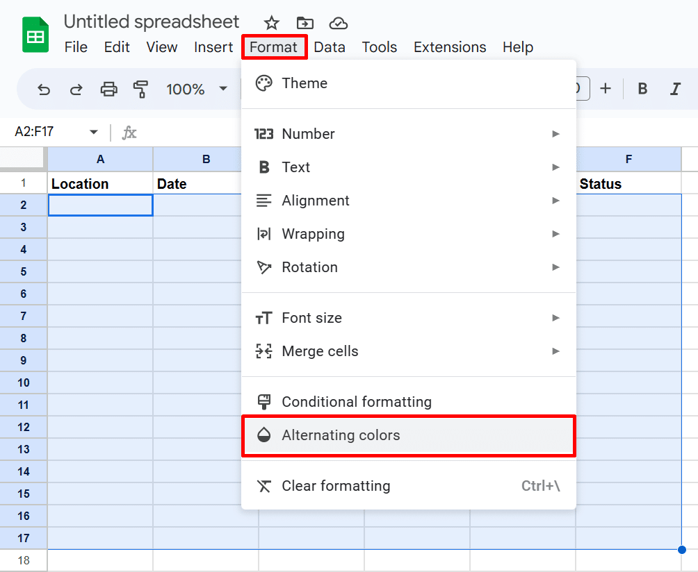 How to add alternating colors in Google Sheets