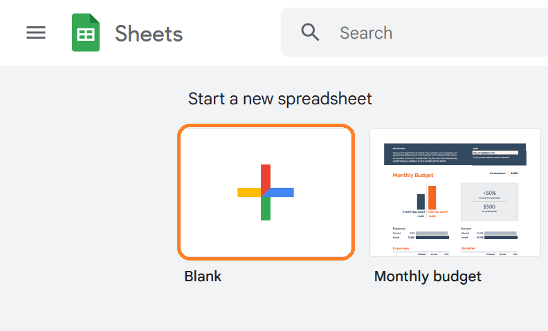 Creating a blank spreadsheet in Google Sheets