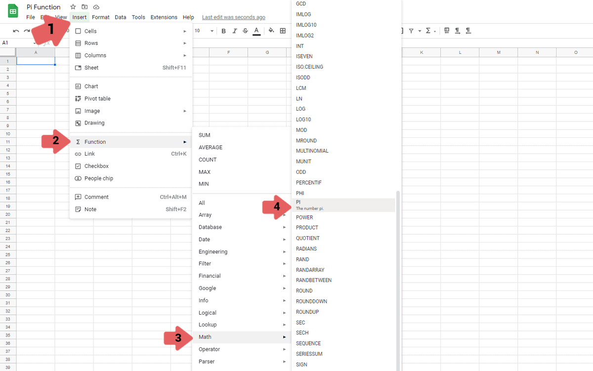 how to insert the pi function