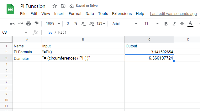 uisng pi to calculate diameter