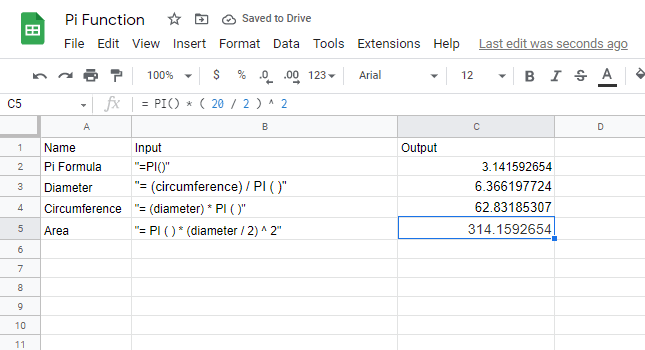 Pi area