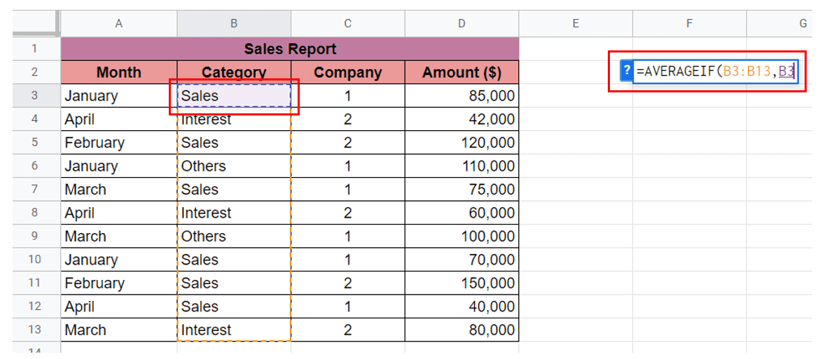 Select any cell in the criteria_range that contains “Sales”.