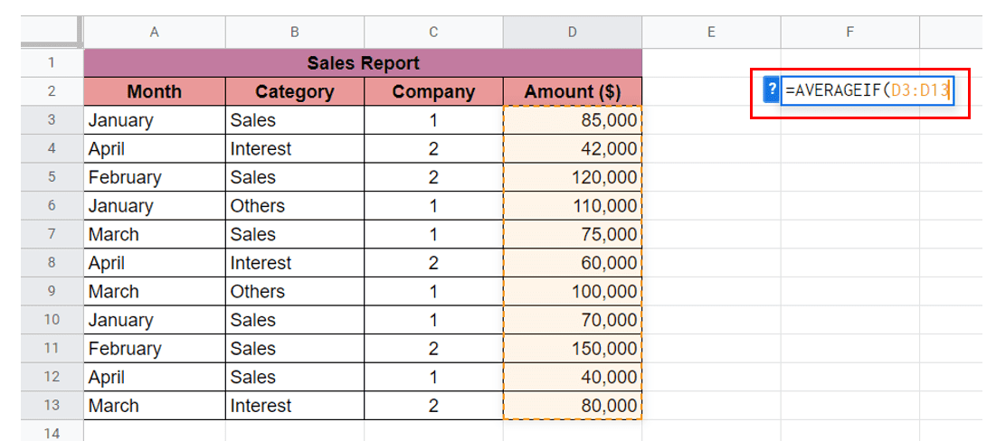 Highlight the data under “Amount”