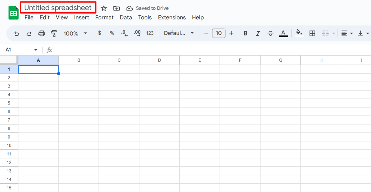 Entering a title for a new Google spreadsheet