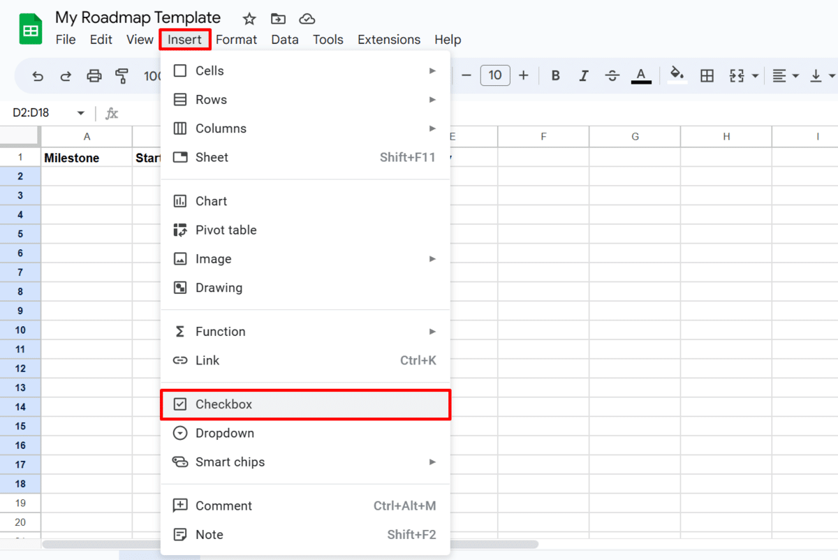 How to insert checkboxes in Google Sheets