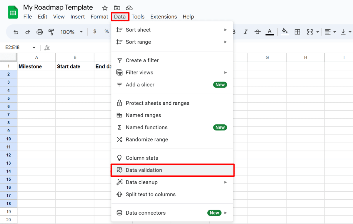 How to insert data validation rules in Google Sheets