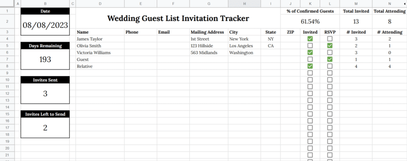 wedding guest list invitation tracker