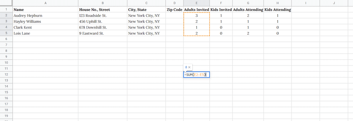 using the sum function in google sheets