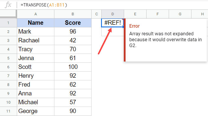 REF Error when there is some data in cell already