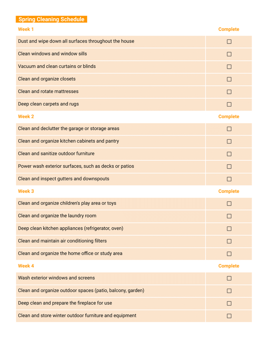 Spring Cleaning Schedule Printable screenshot