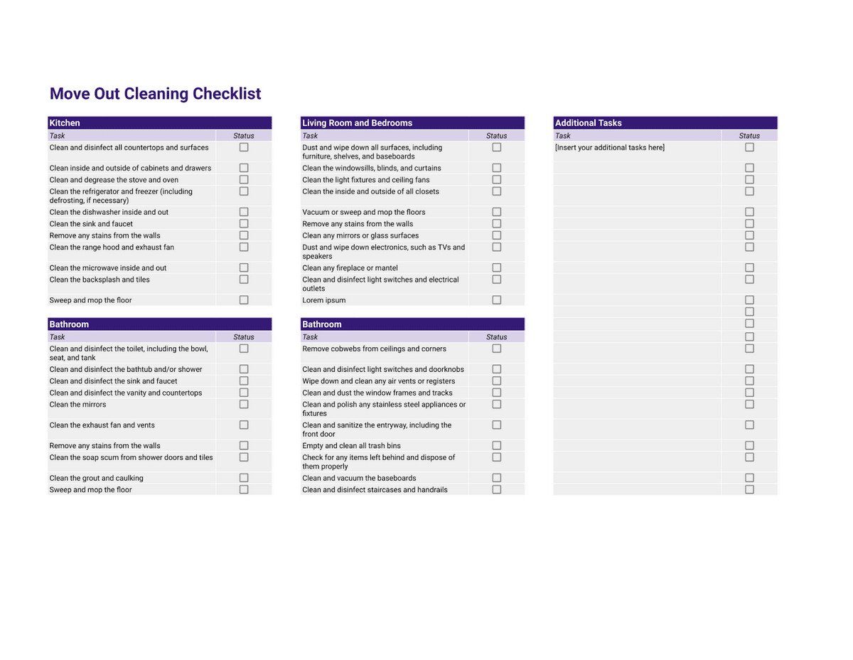 Move Out Cleaning List Template screenshot