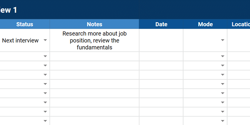 Interview research tab for job tracker spreadsheet