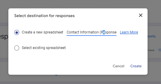 Choose whether to create a new spreadsheet or an existing one.