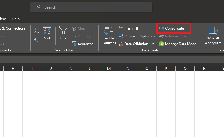 Click the Excel consolidate feature