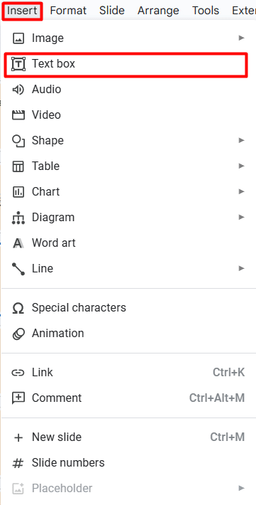 Where to find Text Box feature in Insert menu