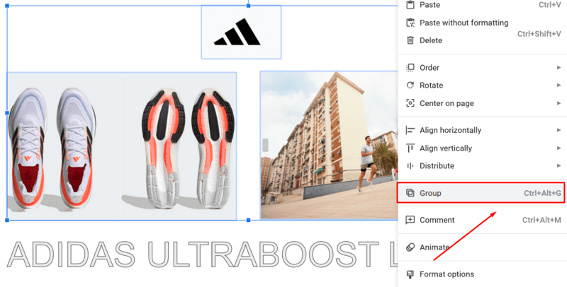 How to group objects in Google Slides