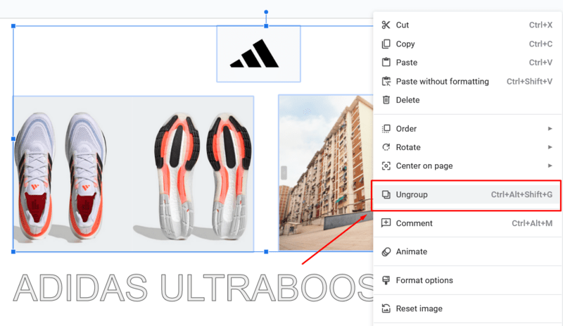 How to ungroup objects in Google Slides