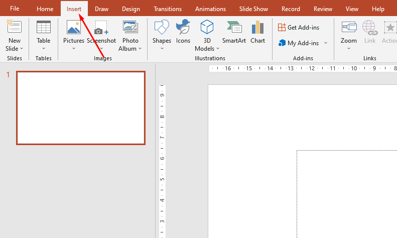 Where to find the insert menu in PowerPoint