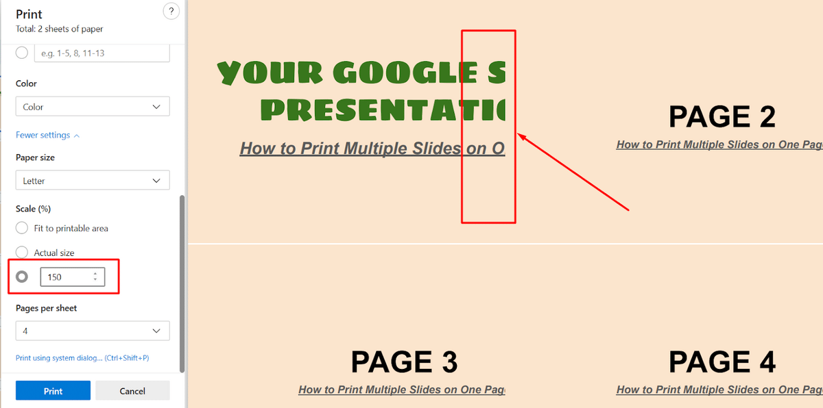 Inputting a scale value larger than your page border