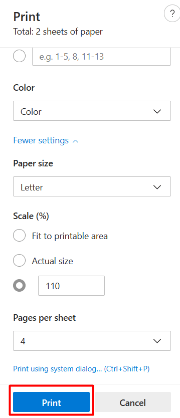 Where to find Print button in Print window