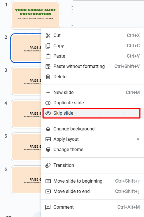 How to skip slides in Google Slides