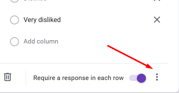 Vertical three-dot icon to view more options in Google Forms