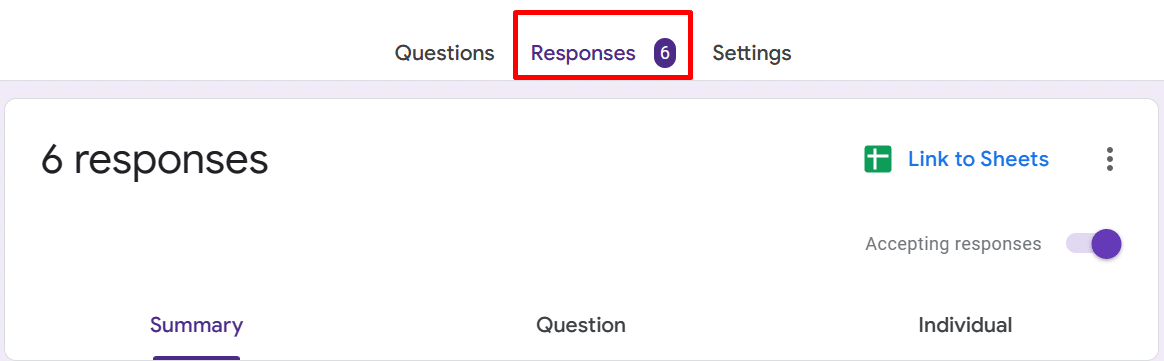 The Responses tab in Google Forms