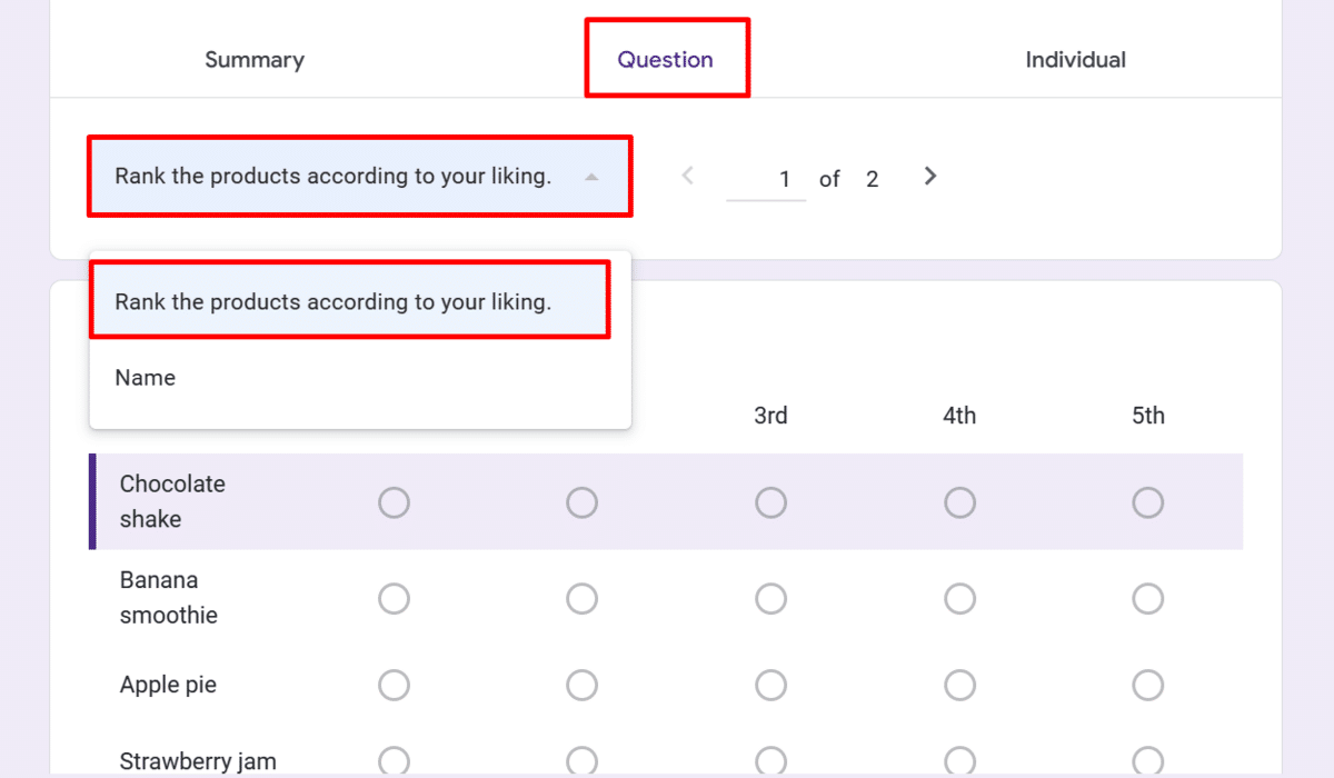 Viewing responses per question in Google Forms