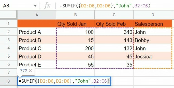 An example of how to use SUMIF accross multiple columns